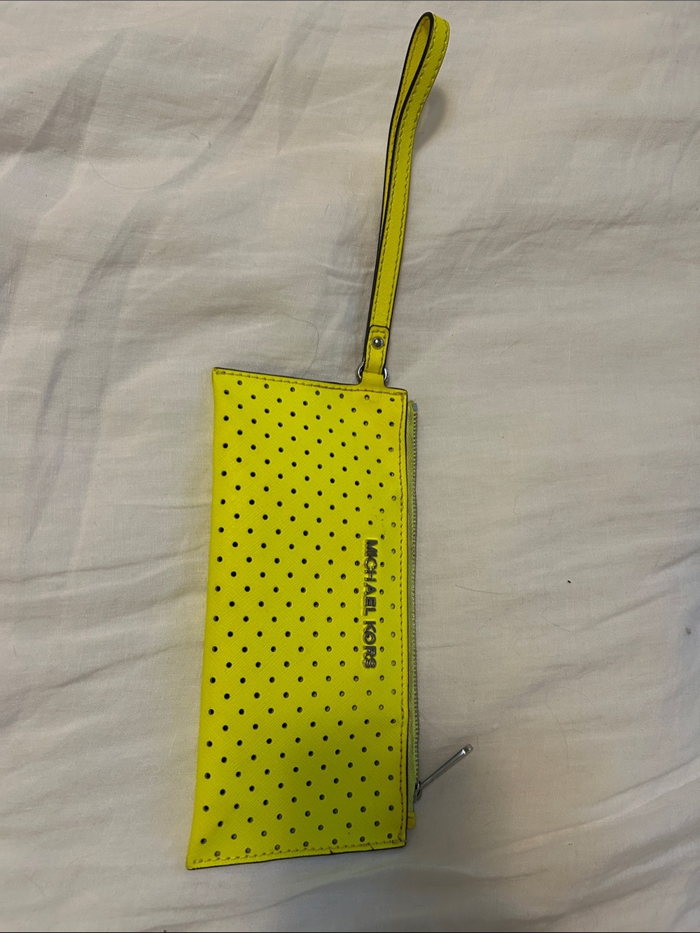 Michael Kors Neon Yellow Perforated Wristlet Clutch
